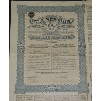 République de l'Equateur - 1ère série d'obligations 6 % or 1913