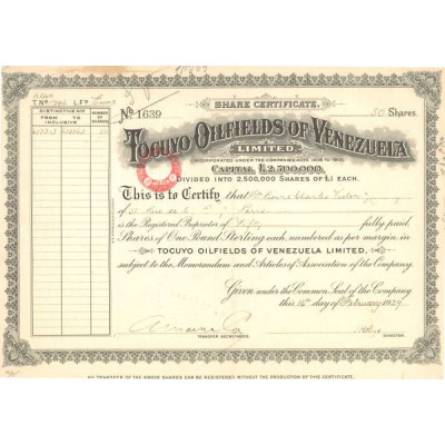 Tocuyo Oilfields of Venezuela (Certif Nomin)