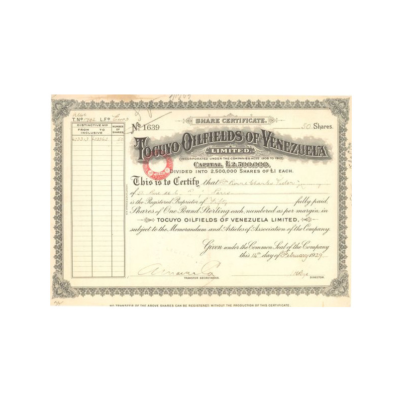 Tocuyo Oilfields of Venezuela (Certif Nomin)