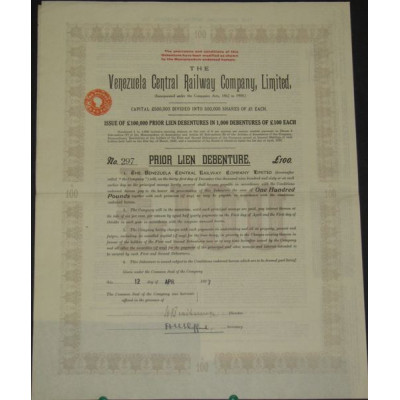 The Venezuela Central Railway Cy Ltd (Prior Lien Debenture)