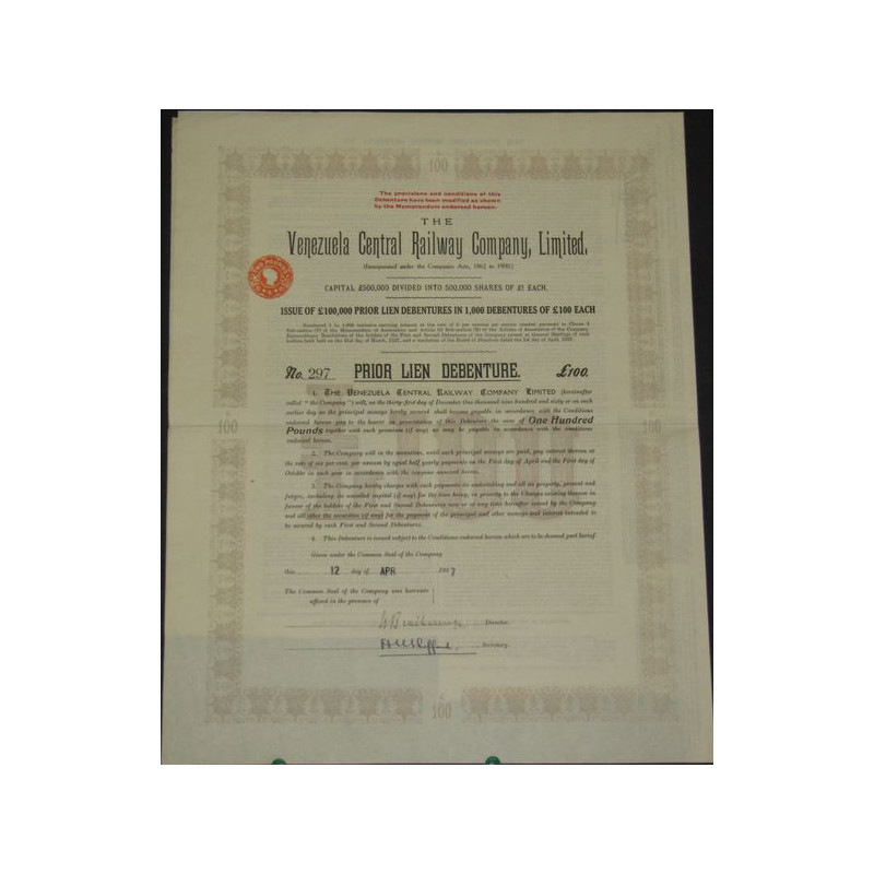 The Venezuela Central Railway Cy Ltd (Prior Lien Debenture)