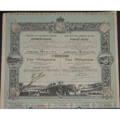 Cie des Chemins de Fer de Porto-Rico (Obl 500 Piècettes)