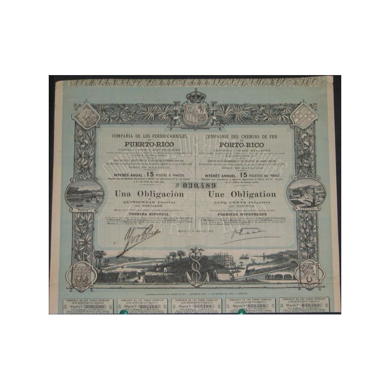 Cie des Chemins de Fer de Porto-Rico (Obl 500 Piècettes)