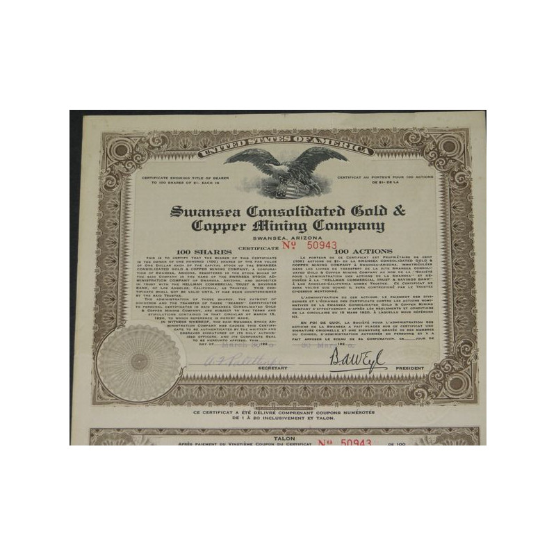 Swansea Consolidated Gold & Copper Mining Cy (100 Ac)