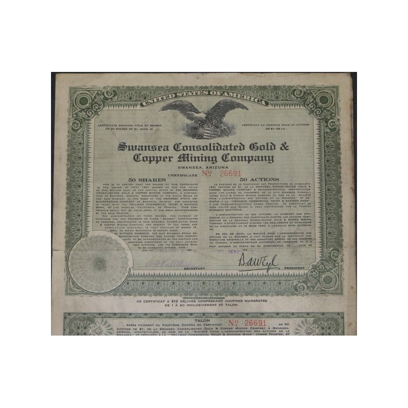 Swansea Consolidated Gold & Copper Mining Cy (50 Ac)