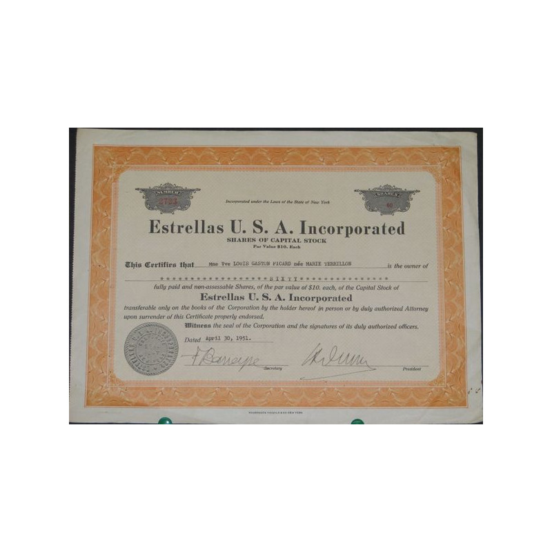Estrellas U.S.A. Incorporated (Titre 60 Act 10$)