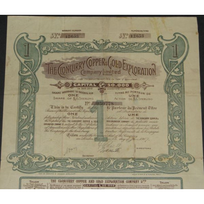 The Cloncurry Copper & Gold Exploration Cy Ltd (Titre 01 Act 5/- sterling)