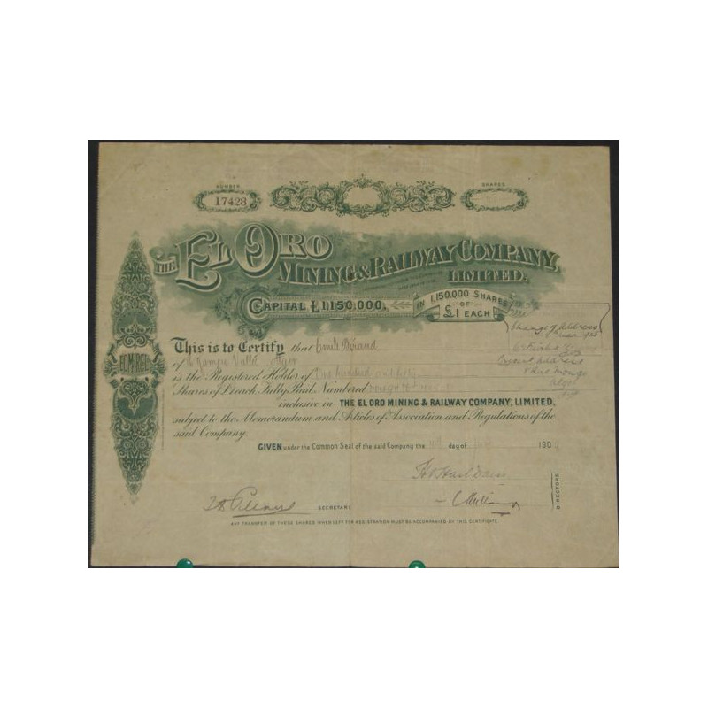 The El Oro Mining & Railway Cy Ltd