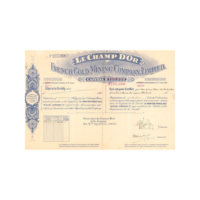 Le Champ d'Or French Gold Mining Cy Ltd (Act O)