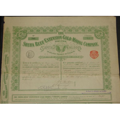 The Sheba Reef Extension Gold Mining Cy Ltd (1 Ac)