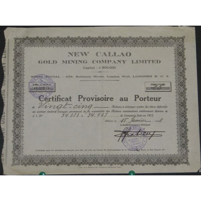New Callao Gold Minning Cy Ltd (Certif Prov)