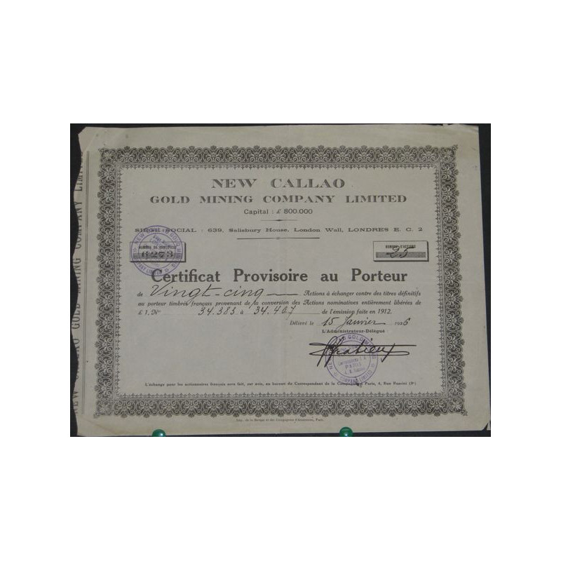 New Callao Gold Minning Cy Ltd (Certif Prov)