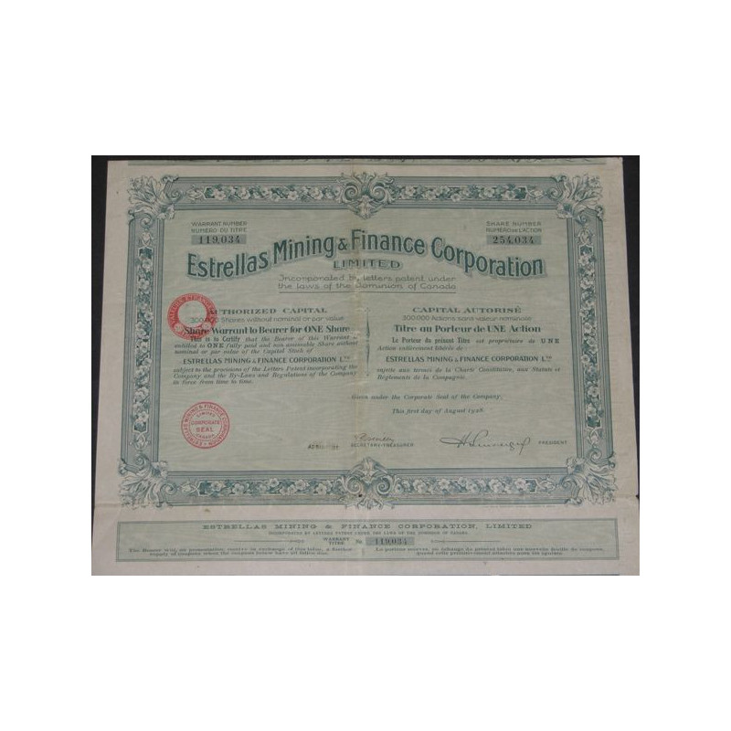 Estrellas Mining & Finance Corporation Ltd (Act sans valeur Nomin)