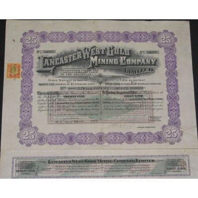 Lancaster West Gold Mining Cy Ltd (Titre 25 Act £ 1)