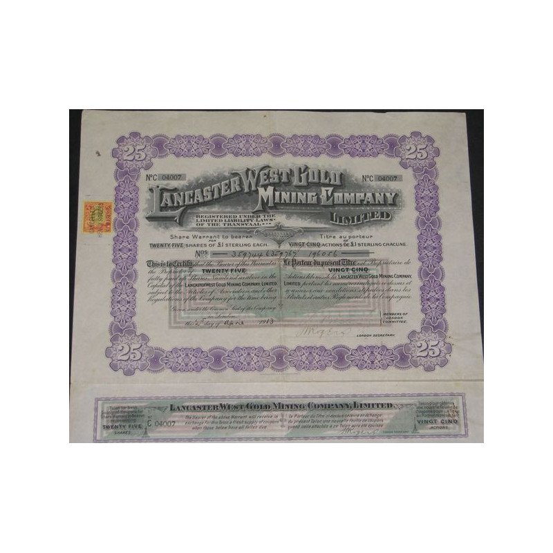 Lancaster West Gold Mining Cy Ltd (Titre 25 Act £ 1)