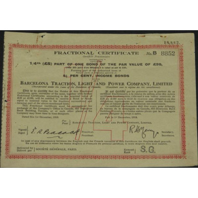 Barcelona Traction Light and Power Cy Ltd (certif fractionnaire 1/4)