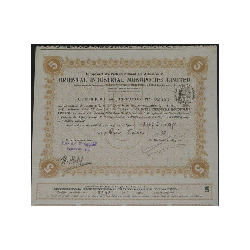 Oriental Industrial Monopolies Ltd (5 Ac)