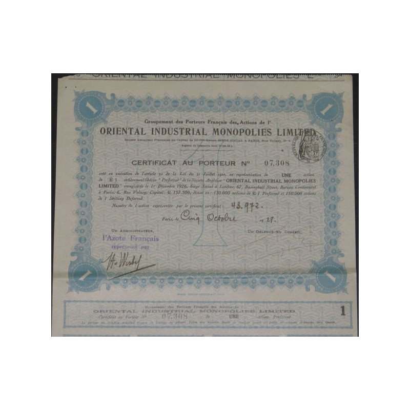Oriental Industrial Monopolies Ltd (1 Ac)