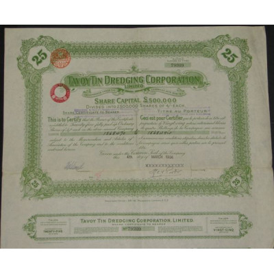 Tavoy Tin Dredging Corporation Ltd (25 Ac)