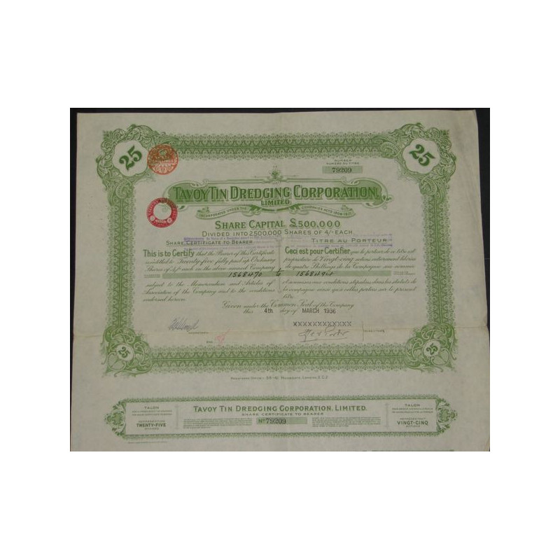 Tavoy Tin Dredging Corporation Ltd (25 Ac)