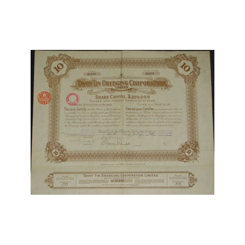 Tavoy Tin Dredging Corporation Ltd (10 Ac)