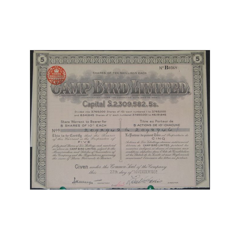 Camp Bird Ltd (5 Act 10 shillings)