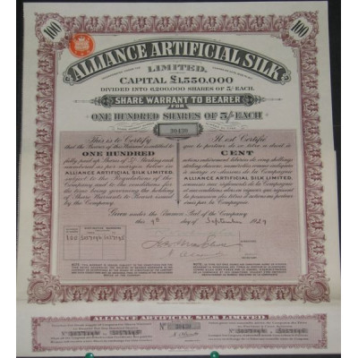 Alliance Artificial Silk Ltd (Titre 100 Act 5£)