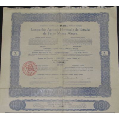 Cia Agricola Florestal e de Estrada de Ferro Monte Alegre (1 Ac)