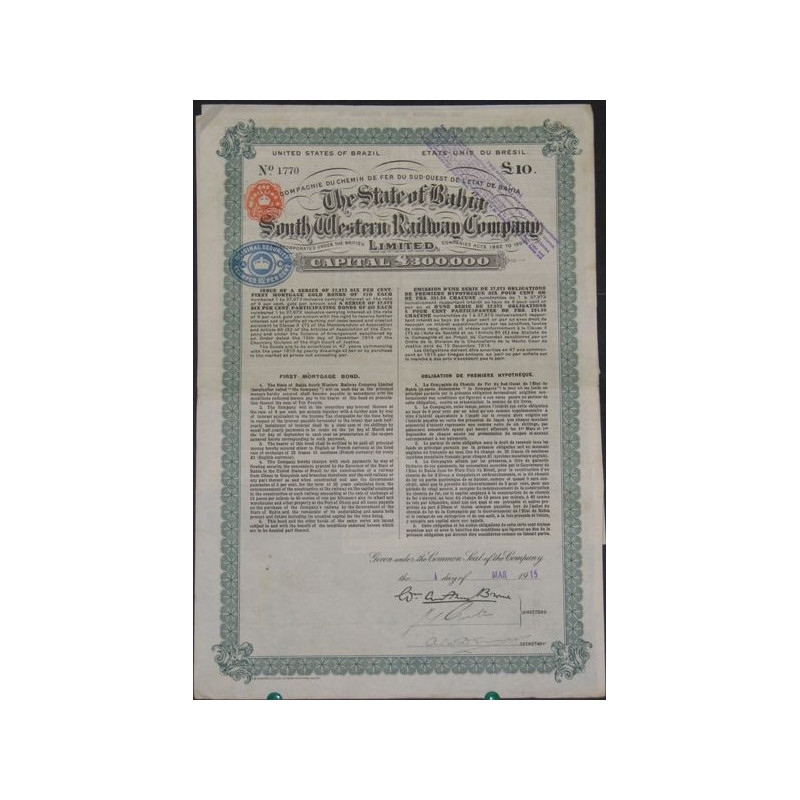 The State of Bahia South Western Railway Cy Ltd (Obl 1ère hypoth)