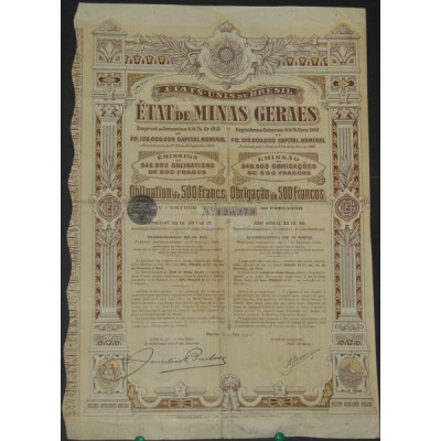 Etat de Minas Geraes - Emprunt de Conversion 4 1/2 % Or 1910