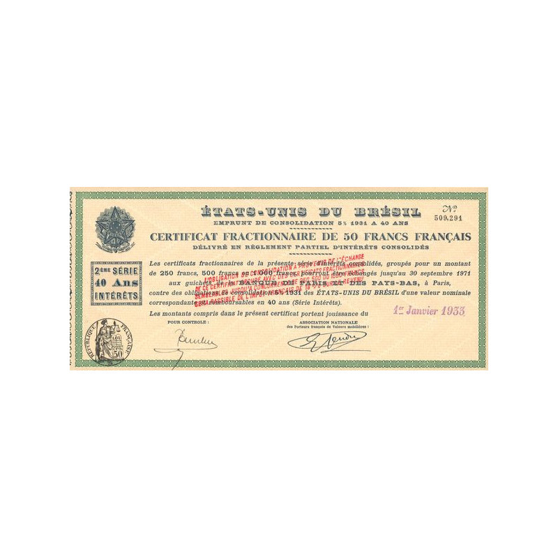 Emprunt de Consolidation 5 % 1931 à 40 ans (50 F)