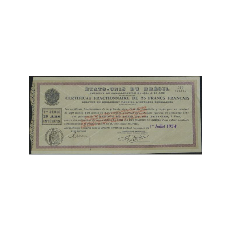 Emprunt de Consolidation 5 % 1931 à 20 ans (25 F)