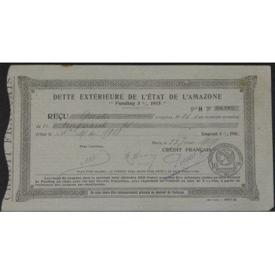 Dette Extérieure de l'Etat de l'Amazone "Funding 5 % 1915"
