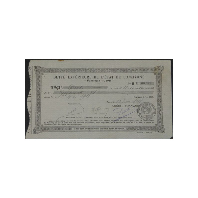 Dette Extérieure de l'Etat de l'Amazone "Funding 5 % 1915"