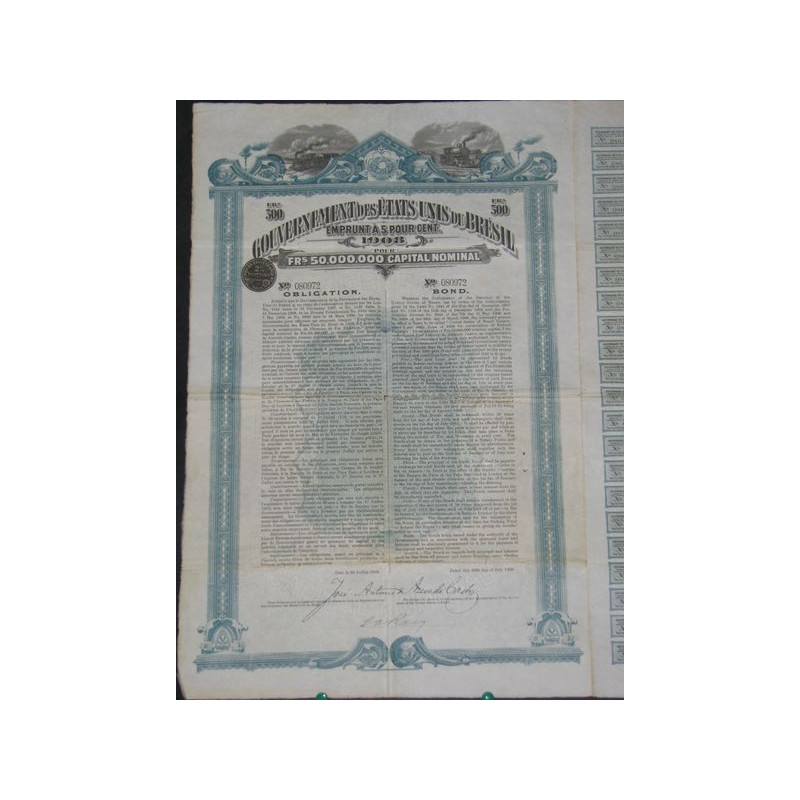 Gvt des Etats-Unis du Brésil - Emprunt à 5 % 1908
