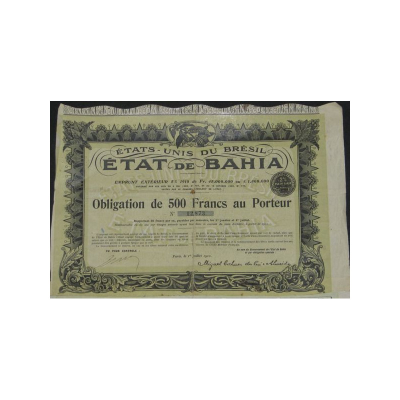 Etat de Bahia - Emprunt Extérieur 5 % 1910