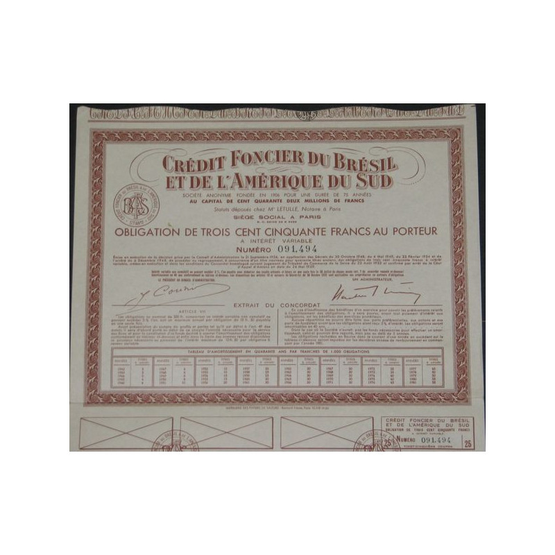Crédit Foncier du Brésil et de l'Amérique du Sud (Obl 350 F modèle 2)