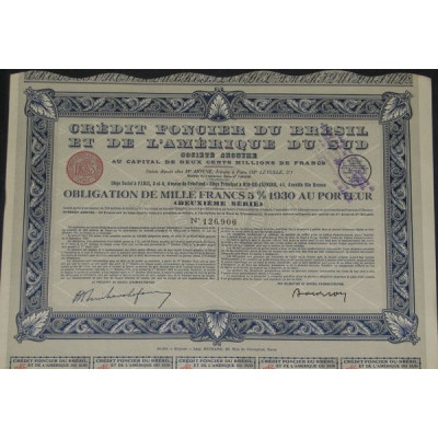 Crédit Foncier du Brésil et de l'Amérique du Sud (Obl 1000 F 5 % 1930)(modèle 1)