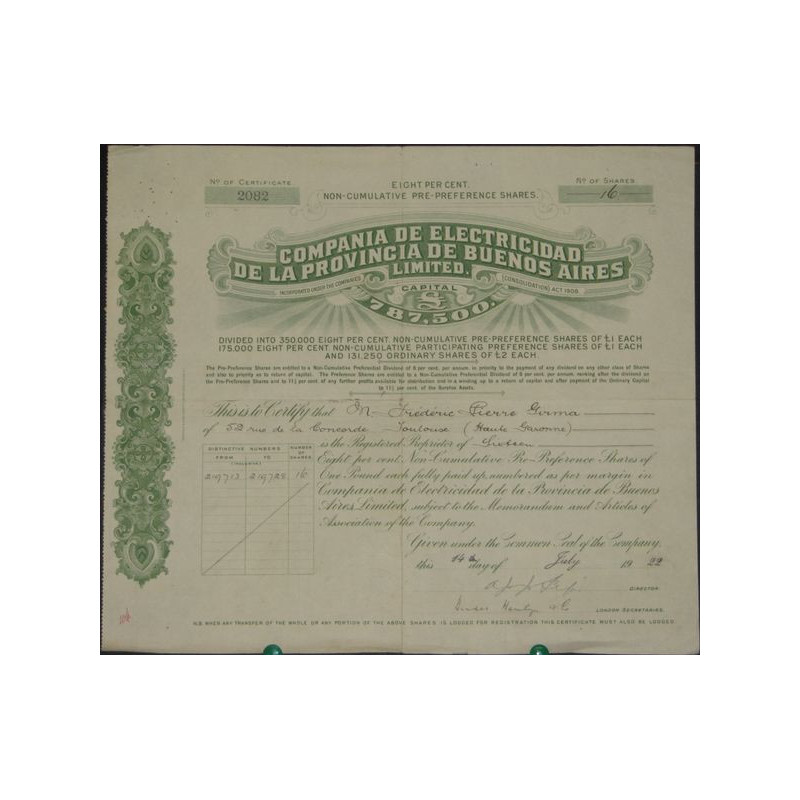 Cia de Electricidad de la Provincia de Buenos Aires Ltd (Pre-preference)