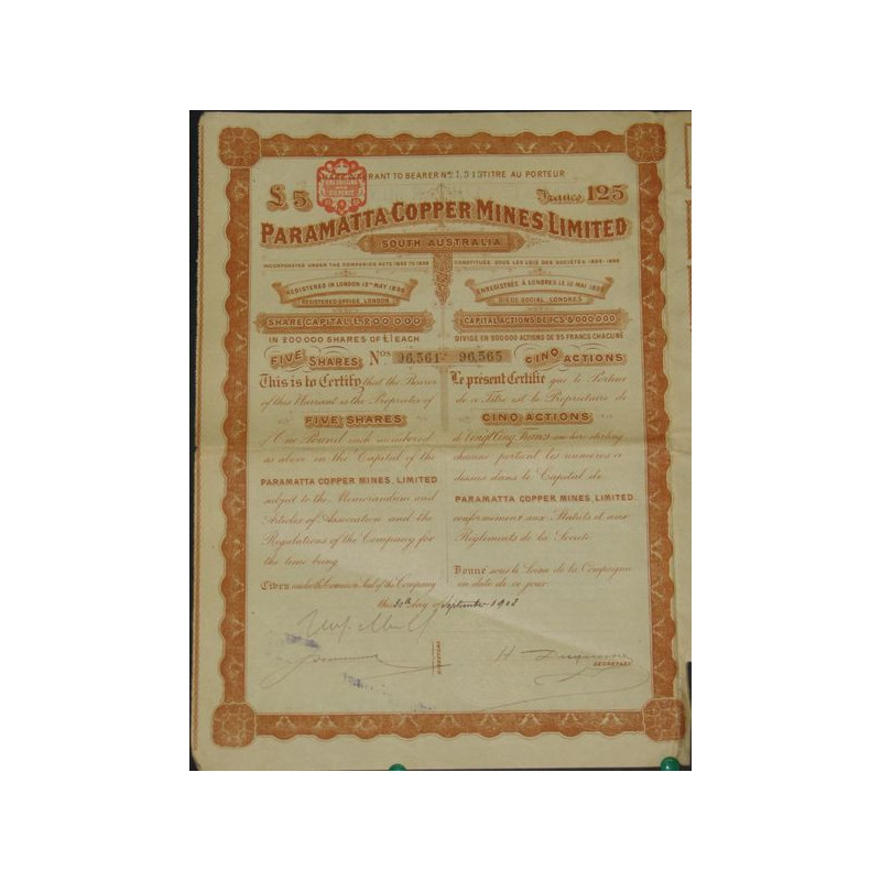 Paramatta Copper Mines Ltd (5 Ac)