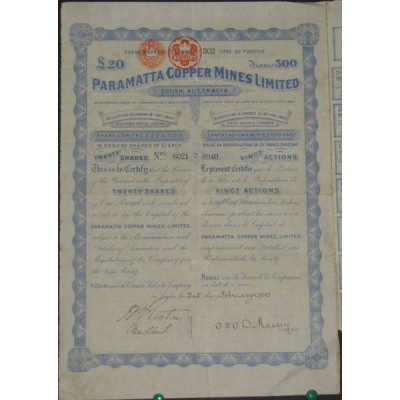 Paramatta Copper Mines Ltd (20 Ac)