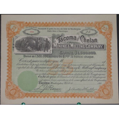 Tacoma and Chelan Mining & Milling Cy (Titre 25 Act $ 1) (blanquette)