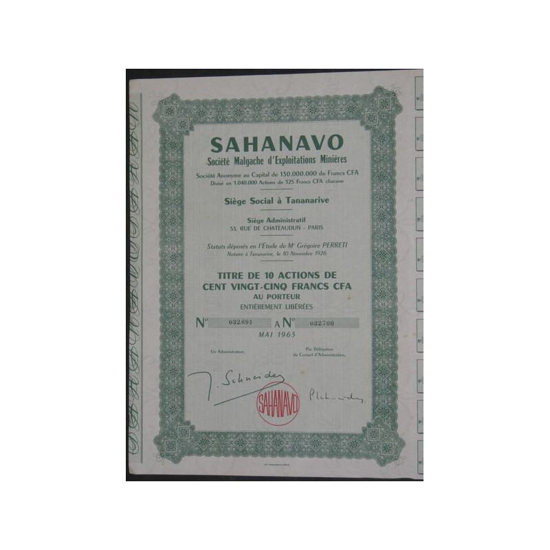 Sahanavo Sté Malgache d'Exploitations Minières (10 Ac)