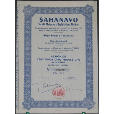 Sahanavo Sté Malgache d'Exploitations Minières (1 Ac)