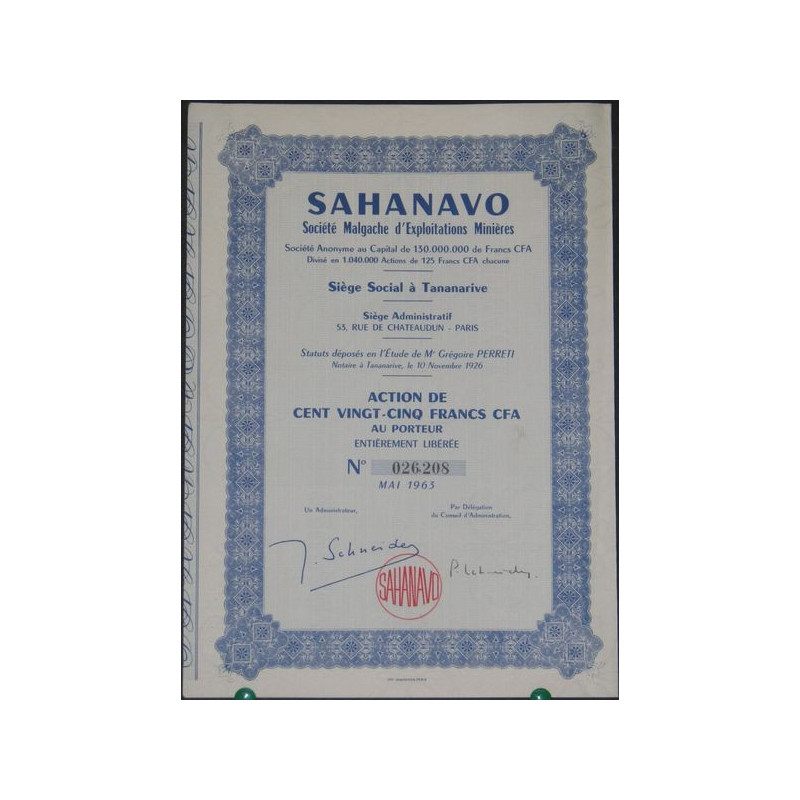 Sahanavo Sté Malgache d'Exploitations Minières (1 Ac)