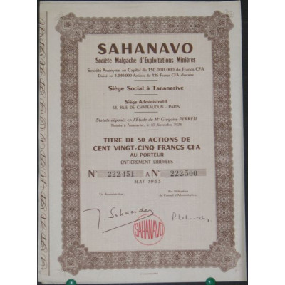 Sahanavo Sté Malgache d'Exploitations Minières (50 Ac)