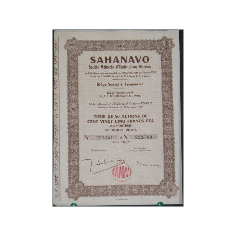 Sahanavo Sté Malgache d'Exploitations Minières (50 Ac)