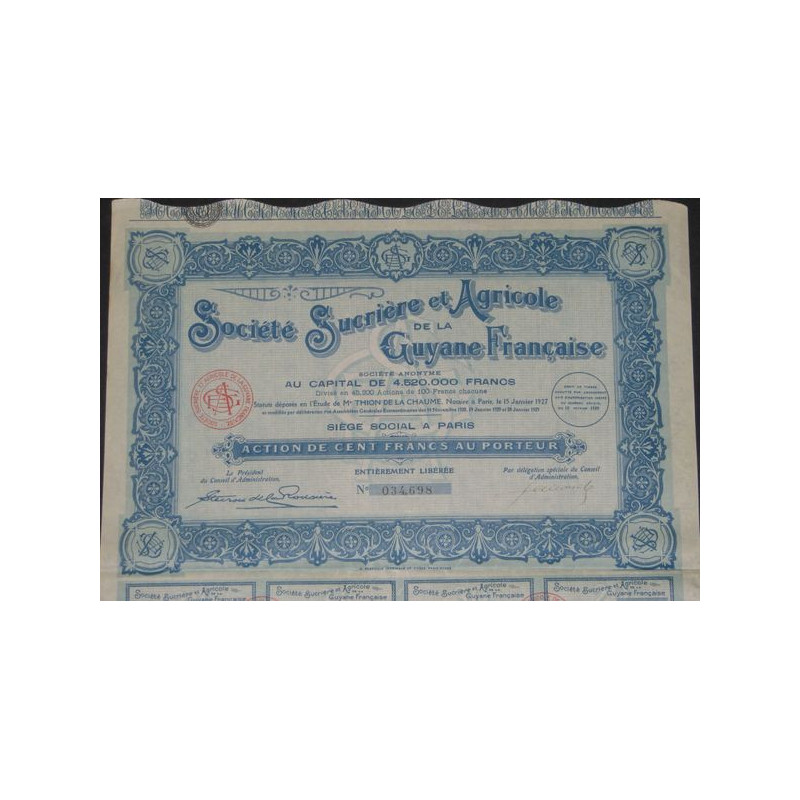 Sté Sucrière et Agricole de la Guyane Française (Act 100 F)