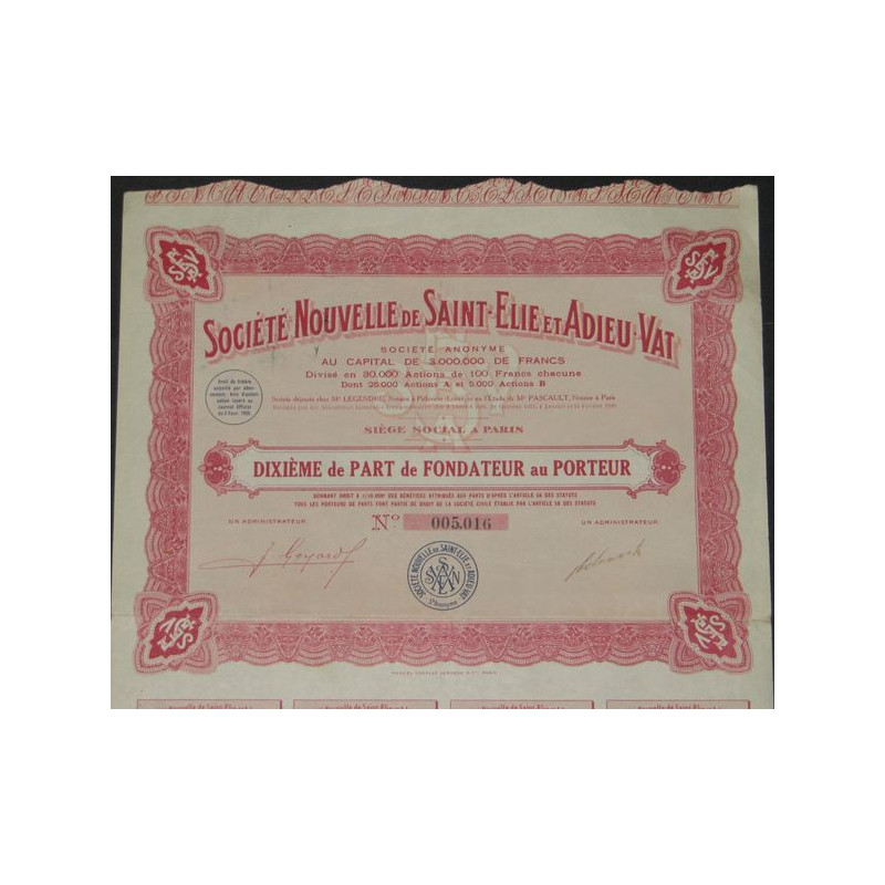 Sté Nouvelle de Saint-Elie et Adieu-Vat (10ème PF)