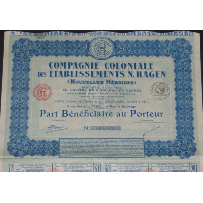 Cie Coloniale des Ets N. Hagen (Nouvelles-Hébrides) (PB modèle 1)